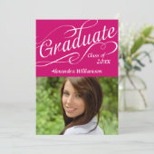 Invitation Diplômé du script Tourbillonnant rose chaud (Debout devant)