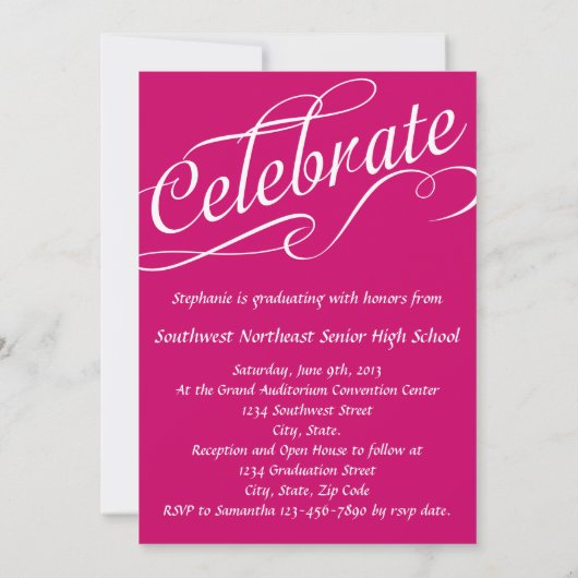 Invitation Diplômé du script Tourbillonnant rose chaud (Dos)