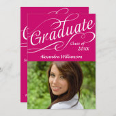 Invitation Diplômé du script Tourbillonnant rose chaud (Devant / Derrière)