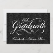 Invitation Diplômé, élégant noir Damas Graduate (Devant)