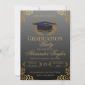 Invitation Diplôme Élégant Noir & Or (Devant)