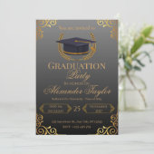 Invitation Diplôme Élégant Noir & Or (Debout devant)