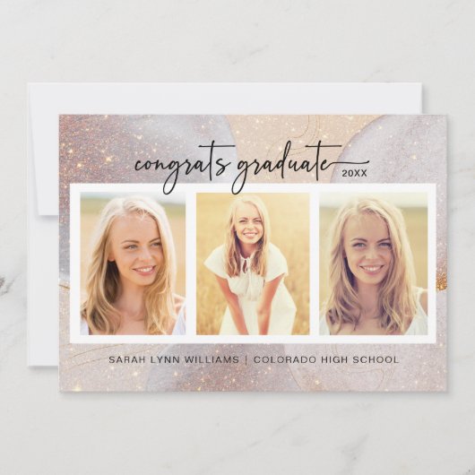 Invitation Diplôme Élégant Rose Gold (Devant)
