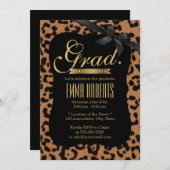 Invitation Diplôme Empreinte de léopard de ruban noir (Devant / Derrière)
