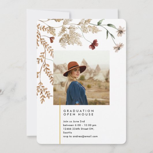 Invitation Diplômé en arc floral encadré Boho (Dos)