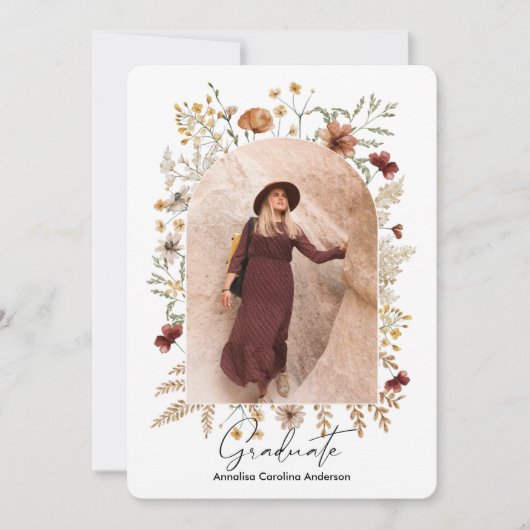 Invitation Diplômé en arc floral encadré Boho (Devant)