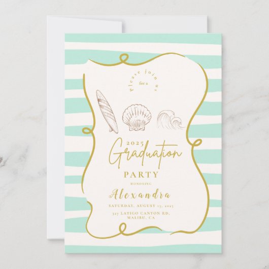 Invitation Diplôme en bordure de plage (Devant)