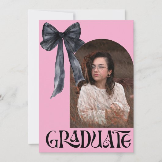 Invitation Diplôme en Bow rose et noir avec photos (Devant)