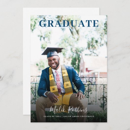 Invitation Diplômé En Casquette Et Gown Photo Graduation Fair (Devant / Derrière)