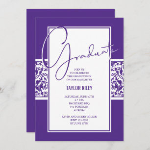 Invitation Diplôme en damas violet et blanc