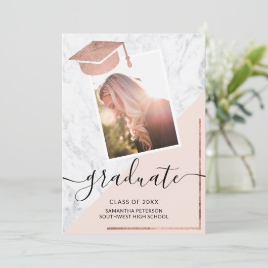 Invitation Diplôme en or de l'rose en marbre (Debout devant)