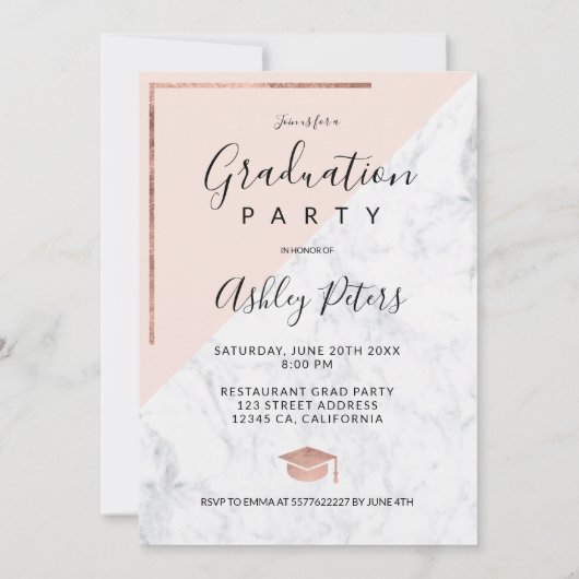 Invitation Diplôme en or de l'rose en marbre (Dos)