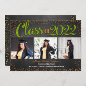 Invitation Diplôme en Parties scintillant orange et verte (Devant / Derrière)