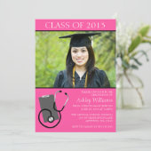 Invitation Diplôme en photo rose de l'école de soins infirmie (Debout devant)