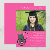 Invitation Diplôme en photo rose de l'école de soins infirmie (Devant / Derrière)