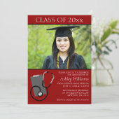 Invitation Diplôme en photo rouge de l'école de soins infirmi (Debout devant)