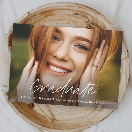 Invitation Diplômé en Script moderne Diplôme en photo simple