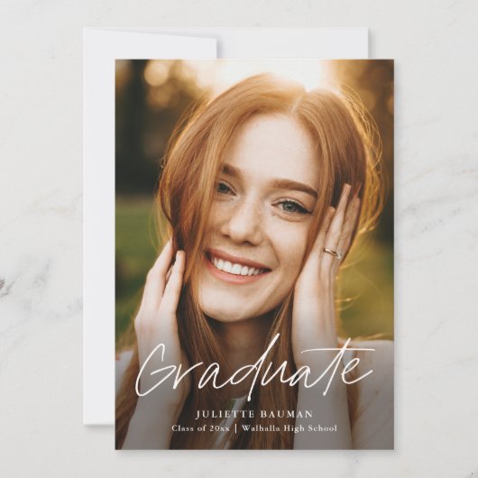 Invitation Diplômé en Script moderne Diplôme en photo simple (Devant)