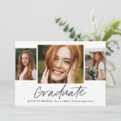 Invitation Diplômé en Script moderne Simple 3 Photo Graduate (Debout devant)