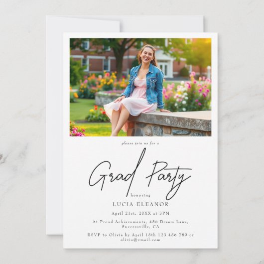 Invitation Diplômé en Script noir chic Deux diplômes en photo (Dos)