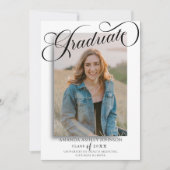 Invitation Diplômé en script photo noir blanc (Devant)