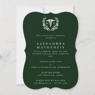 Invitation Diplôme en verdure foncée MD Caduceus+Laurel Wreat