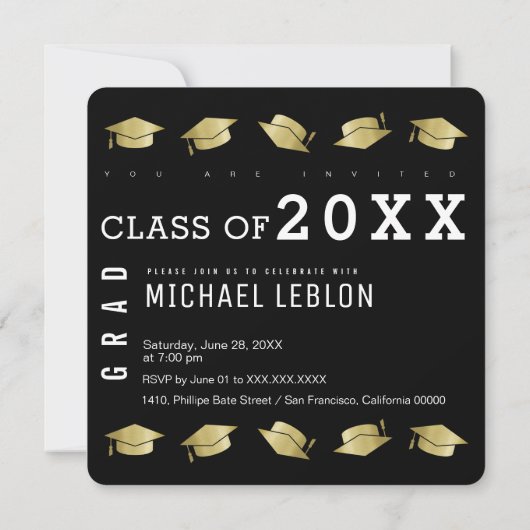 Invitation diplôme / fête de diplôme noir (Dos)