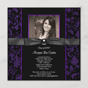 Invitation Diplôme Filles Violet et Noir