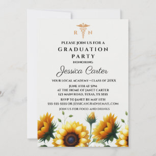 Invitation Diplôme Fleuriste Infirmière Tournesols Typographi
