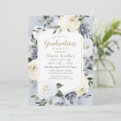 Invitation Diplôme floral bleu poussiéreux botanique fleuri (Debout devant)