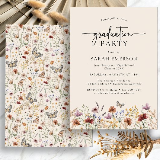 Invitation Diplôme Floral Boho