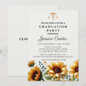 Invitation Diplôme floral Infirmière tournesol Typographie (Devant / Derrière)