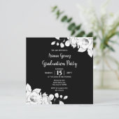 Invitation Diplôme Floral Noir Et Blanc (Debout devant)