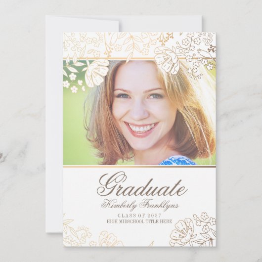 Invitation Diplôme Floral Or et Blanc (Devant)