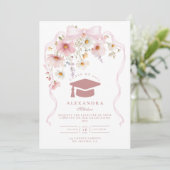 Invitation Diplôme Floral Ruban Rose (Debout devant)