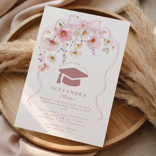 Invitation Diplôme Floral Ruban Rose