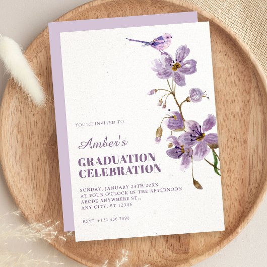 Invitation Diplôme floral violet