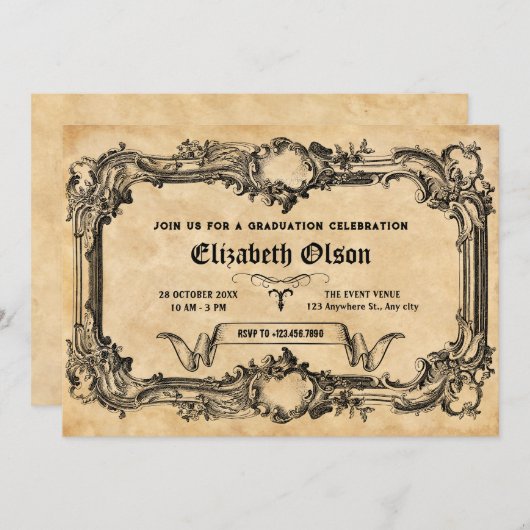 Invitation Diplôme gothique vintage (Devant / Derrière)