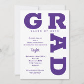 Invitation Diplômé GRAD Violet et Blanc Diplômé en Gras (Devant)
