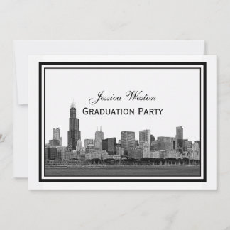 Invitation Diplôme H encadré de Chicago Skyline Etched