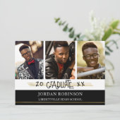 Invitation Diplômé imprimé à la main | Lignes noires et or (Debout devant)