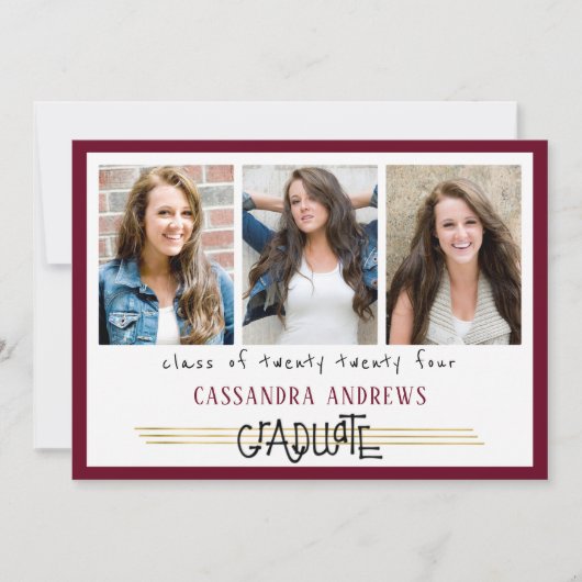 Invitation Diplômé Lettré à la main | Maroon modifiable | 4 p (Devant)