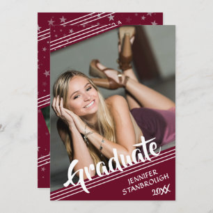 Invitation Diplômé, lignes et étoiles Couleur modifiable