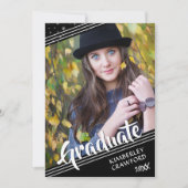 Invitation Diplômé, lignes et étoiles | Noir & Blanc | 4-Phot (Devant)