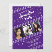 Invitation Diplômé, lignes et étoiles | Violet | 4 photos (Dos)