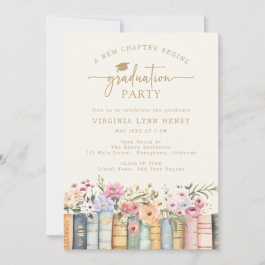 Invitation Diplôme littéraire floral (Devant)