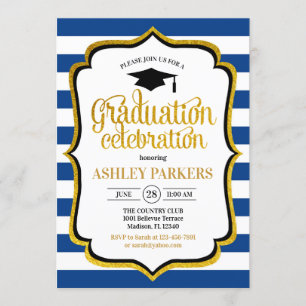 Invitation Diplôme - Marine Blue Gold White