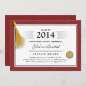 Invitation Diplôme Maroon Red Border & Gold Tassel (Devant / Derrière)
