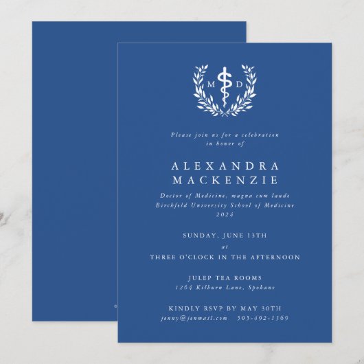 Invitation Diplôme MD Asclépios + Couronne de Laurier (Devant / Derrière)