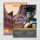 Invitation Diplômé mec gamer chevalier moderne cool (Devant / Derrière)